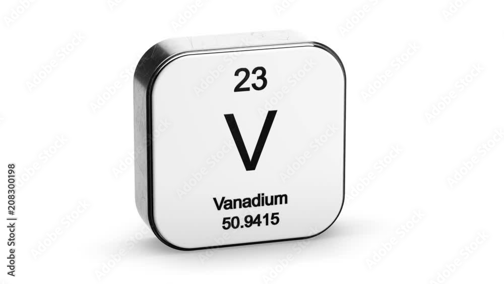 Vanadium element symbol from the periodic table on white metallic rounded square icon 3D animation Vanadium element symbol from the periodic table on white metallic rounded square icon 3D animation