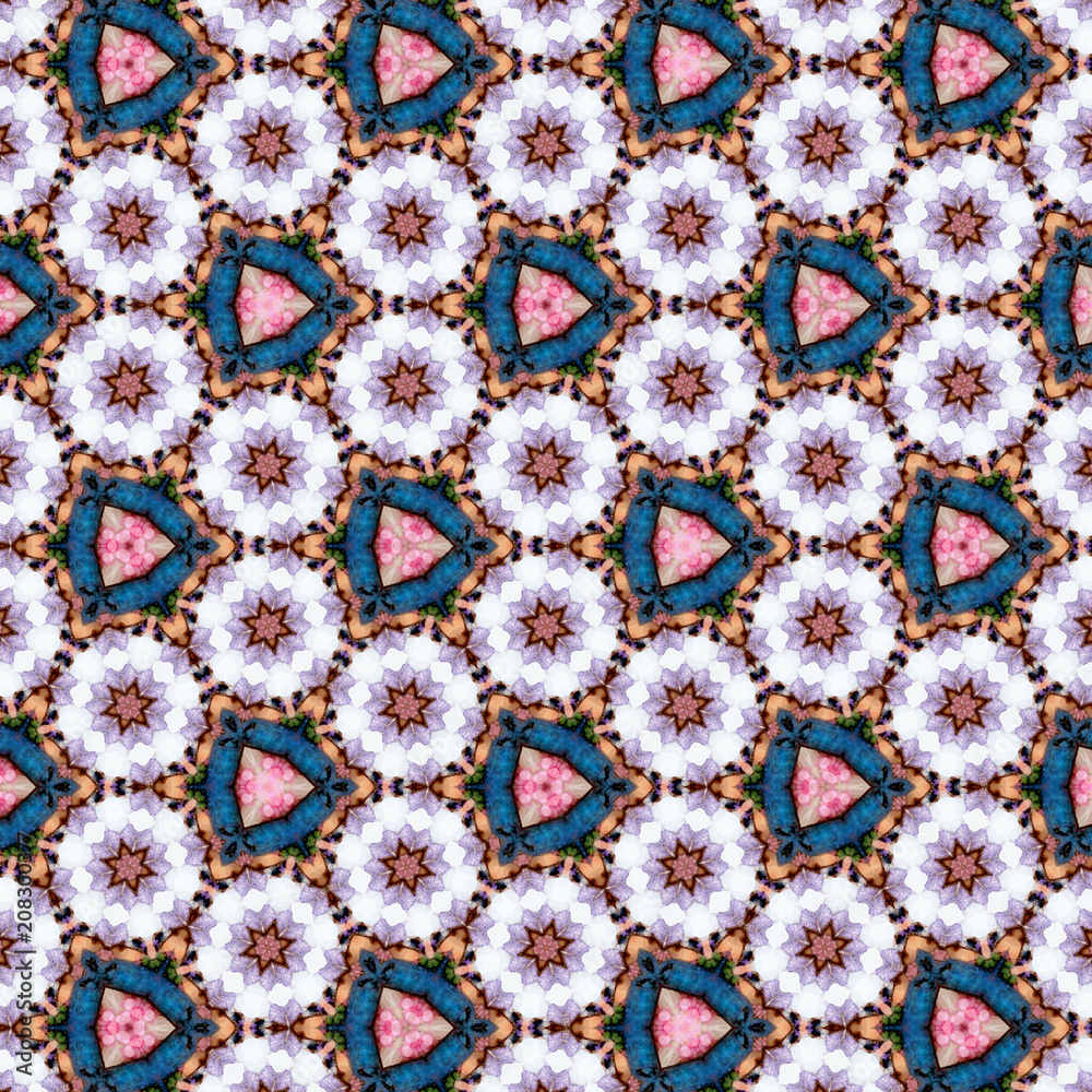 abstract continuous tile pattern with daisies, triangle camomiles, effect paper flowers.