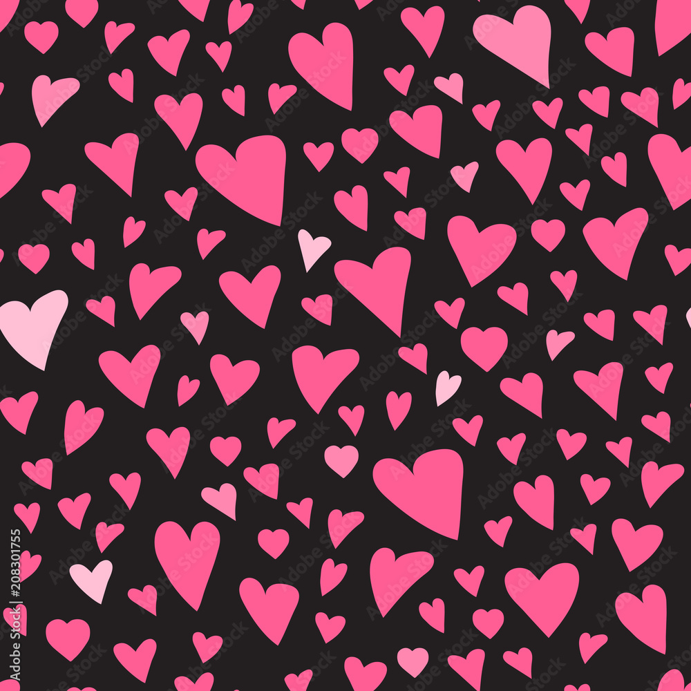 Obraz premium Vector Bright pink hearts seamless pattern isolated on white background.