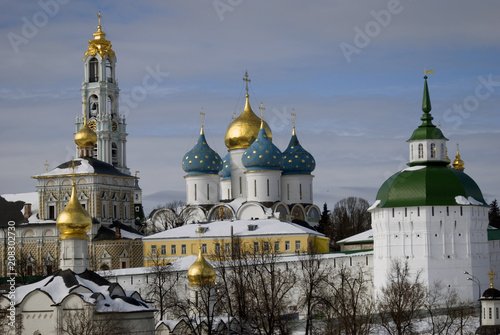 Architecture of Trinity Sergius Lavra, Sergiyev Posad, Moscow region, Russia. Color photo.