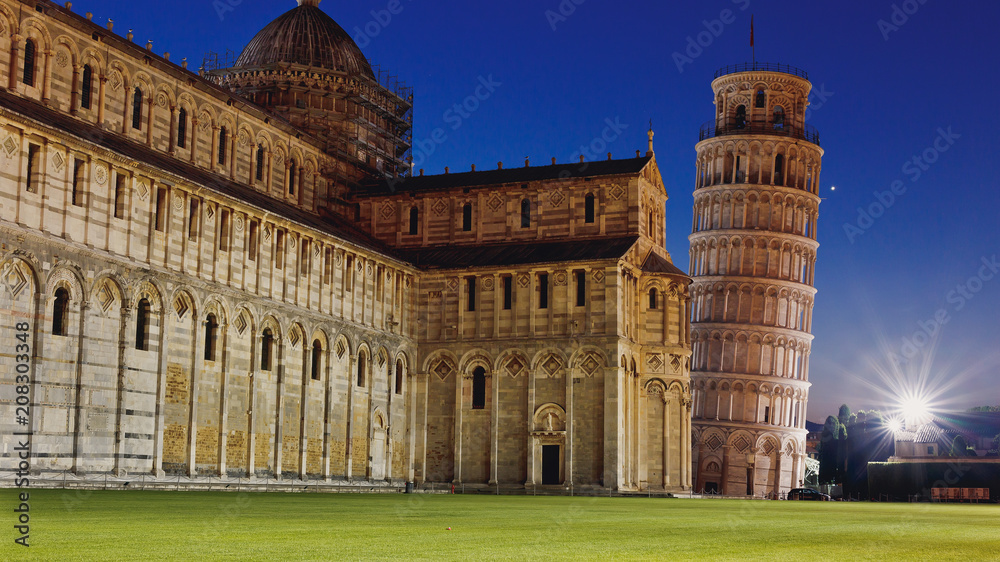 Pisa Italy June 20 2017: The Leaning Tower of Pisa in Piazza dei Miracoli in Pisa Italy.