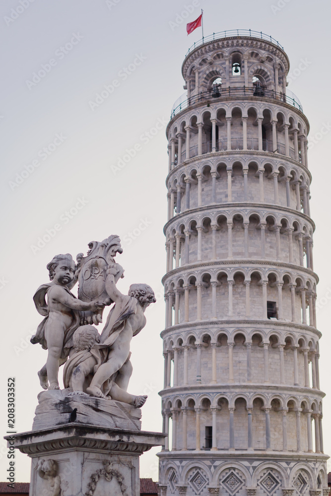 Pisa Italy June 20 2017: The Leaning Tower of Pisa in Piazza dei Miracoli in Pisa Italy.