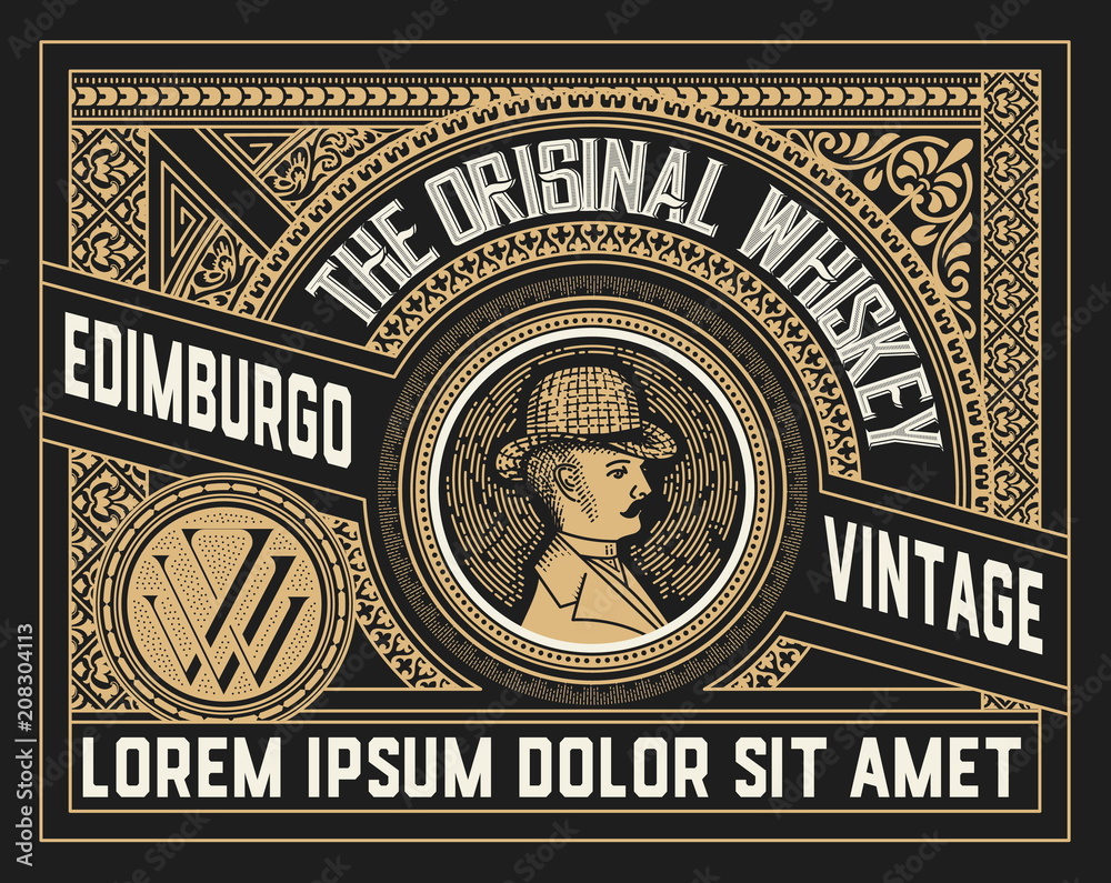 Vintage label for packing product. You can use it for other products such as Beer, Wine, Shop decoration. Vector illustration