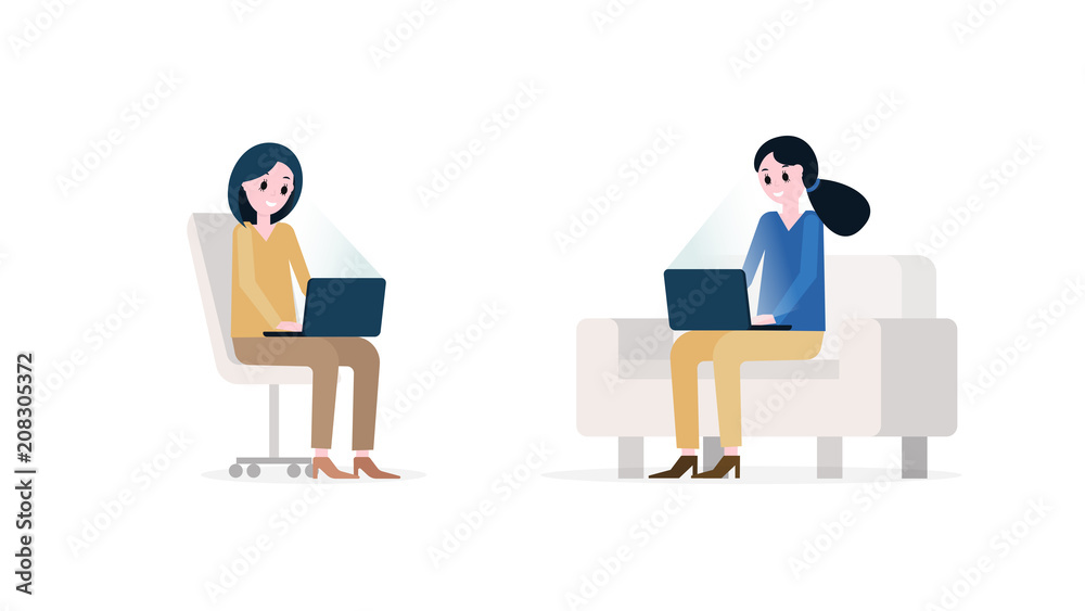 Smiling women with modern laptops