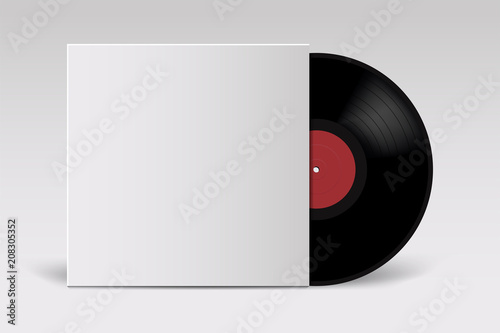 Realistic Vinyl Record with Cover Mockup. Retro design. Front view. photo