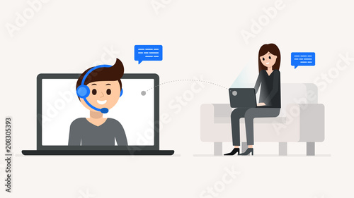 Cartoon boy and girl having dialogue online