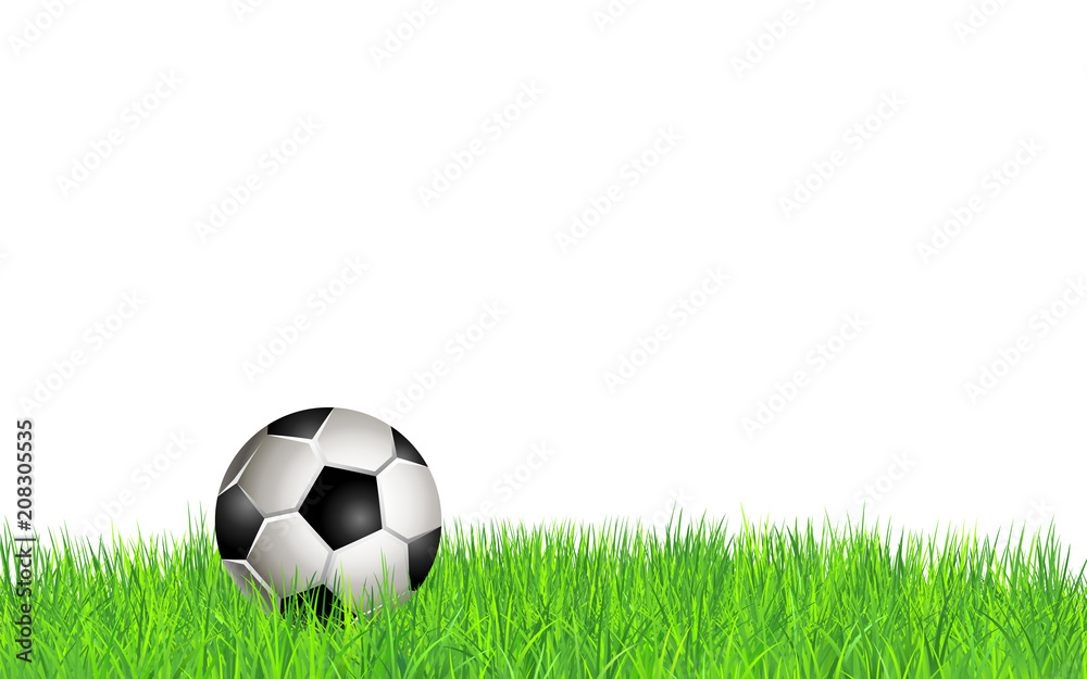 Football ball on field. Background with soccer ball on grass. Vector