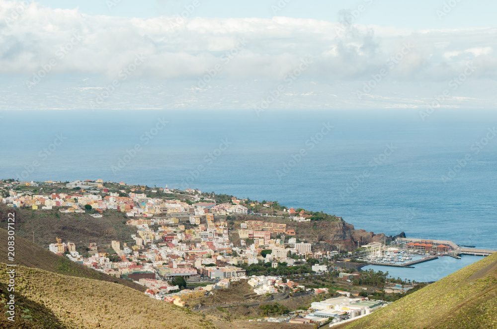 Landscape view of San Sebastian city with Tenerife island