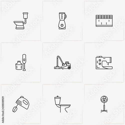 House Application line icon set with vacuum cleaner , sewing machine  and air conditioner