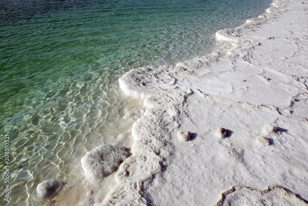 Obraz premium Salt crystals on a coastal line of the Dead Sea