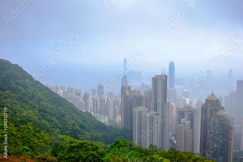 Looking down on Hong Kong Harbor from the Peak on a misty morning 4
