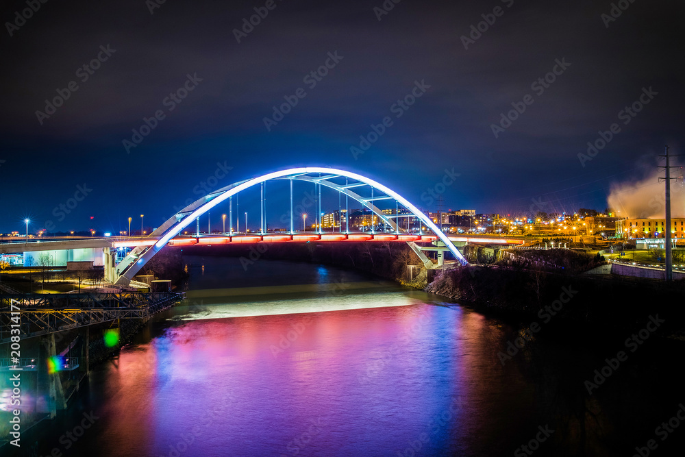 Neon bridge at night