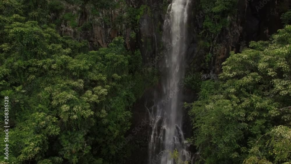 Drone shot of waterfall on the Road to Hana Drone shot of waterfall on the Road to Hana