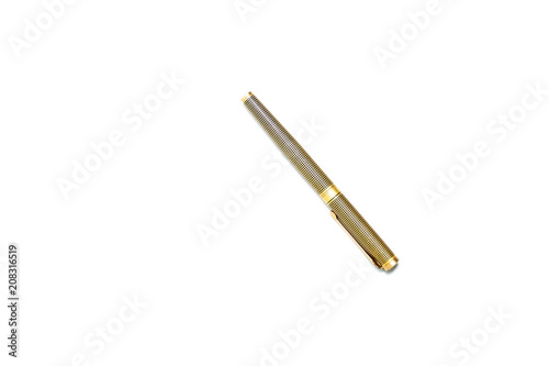 Pen. Elegant gold plated business fountain pen isolated on white with clipping path