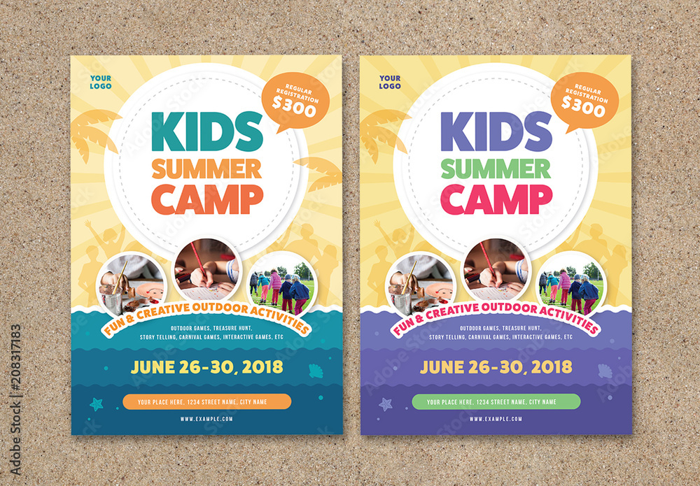 Kids Summer Camp Flyer Layout Stock Template | Adobe Stock