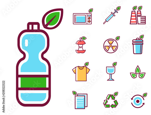 Waste rubbish vector pollution ecology recycling set outline eco energy conce...