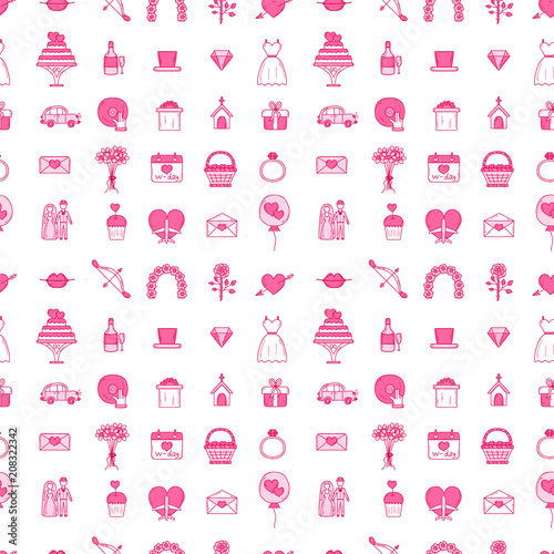 Wedding outline married engagement seamless pattern background vector illustr...