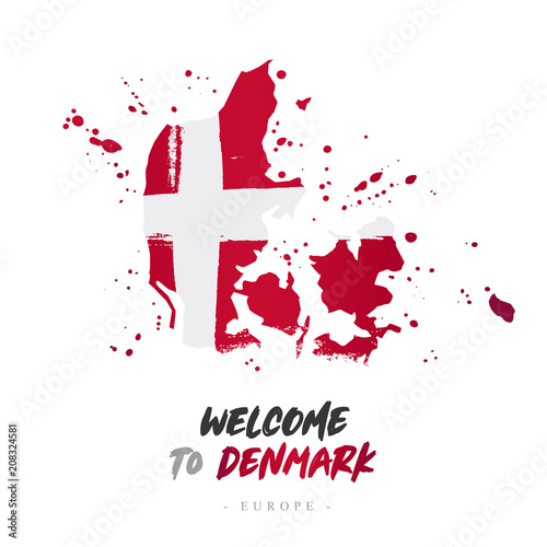 Welcome to Denmark. Flag and map of the country