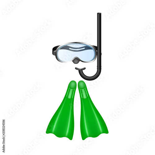 Retro diving goggles with green flippers 