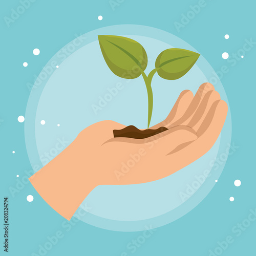 hand lifting plant ecology icon vector illustration design