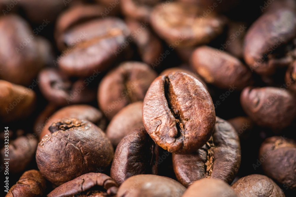 Fototapeta premium Close up of coffee beans are the background.