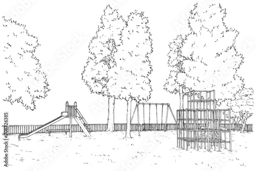 漫画風ペン画イラスト 公園 公園 Stock Illustration Adobe Stock