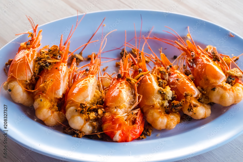 Grilled prawns in plate ,Grilled River prawns, Asia. Grilled prawns in plate ,Grilled River prawns, Asia.