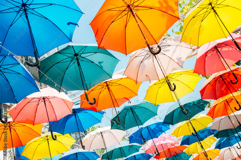 Colorful umbrella background in Taichung, Taiwan - obrazy, fototapety, plakaty 