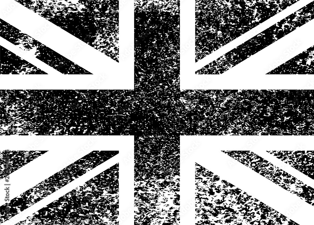 Vintage Union Jack, Great Britain grunge flag, black and white, vector