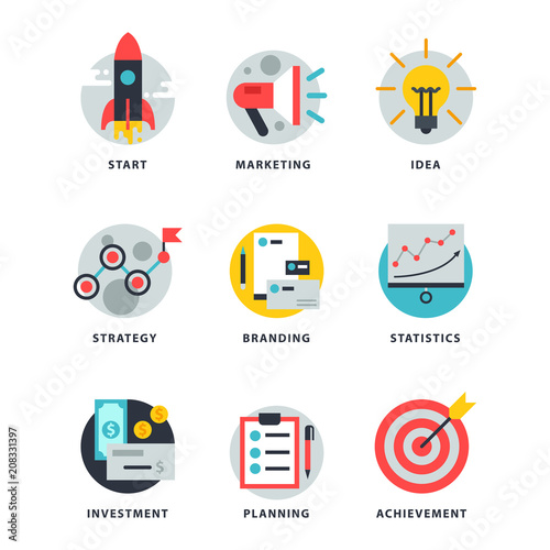 Startup and strategy web busines icon set for websites ui management finance start up vector illustration.