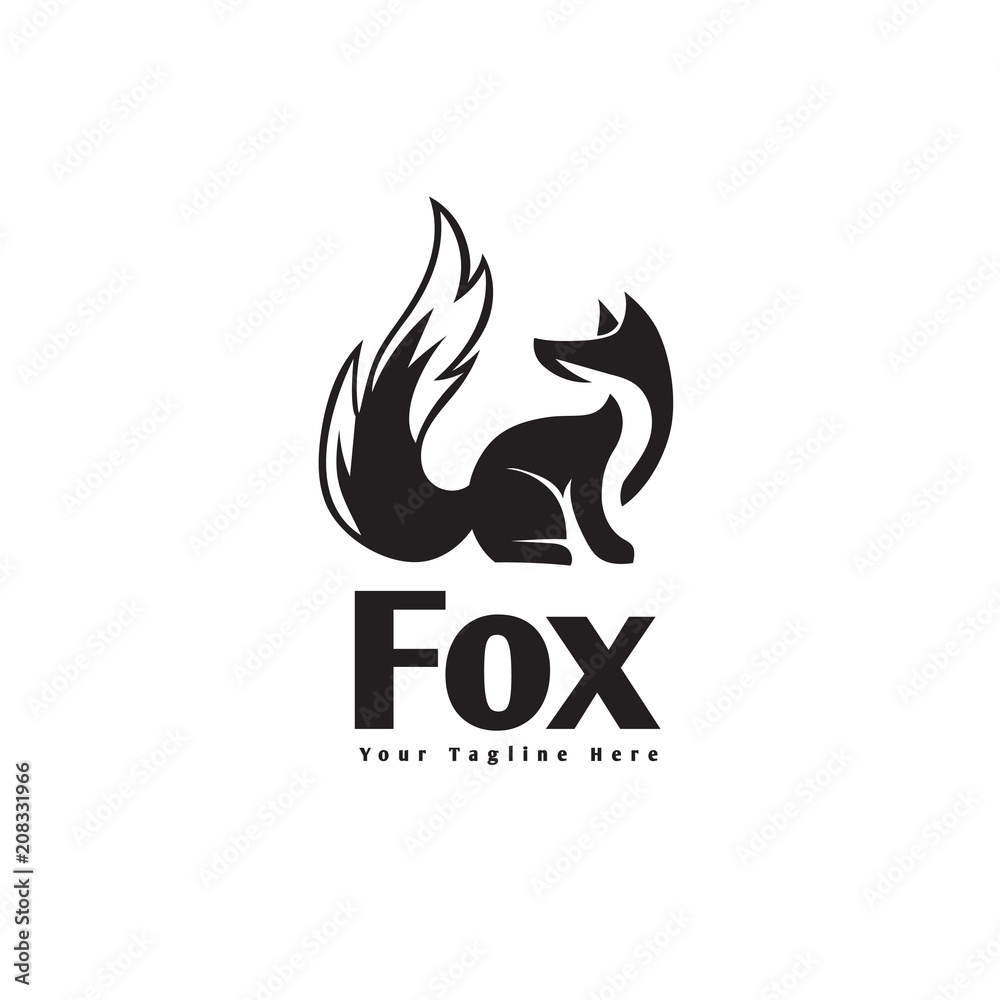 Sitting fox logo with look back Sitting fox logo with look back