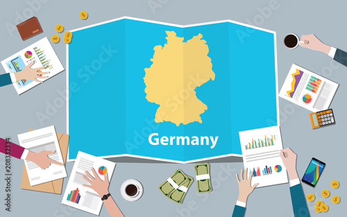 germany economy country growth nation team discuss with fold maps view from top