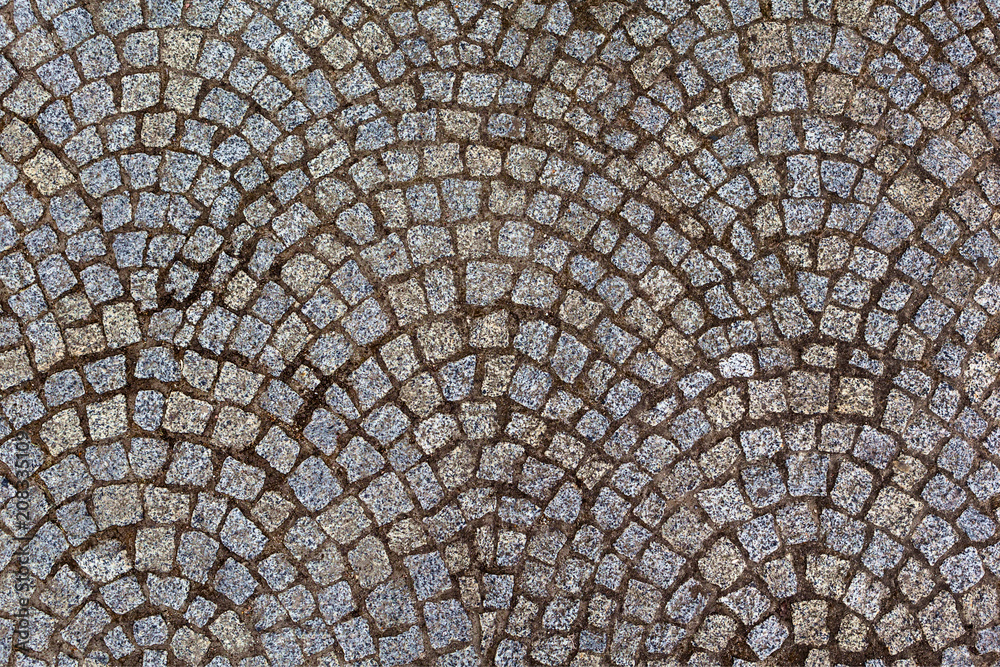 Top view of cobblestone street texture.