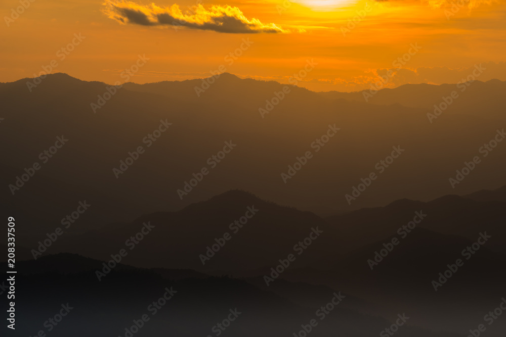 Fototapeta premium beautiful Sunset with mountain view in Mae Hong Son's city, North of THAILAND.
