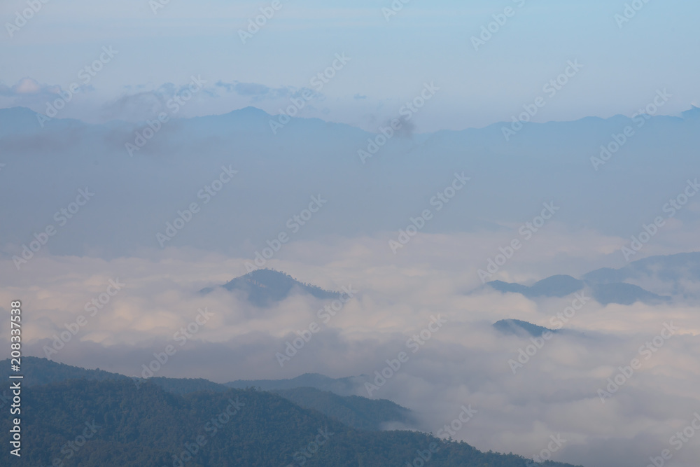 Fog above rainforest at Huai Nam Dang National Park in Chiang Mai, North of Thailand
