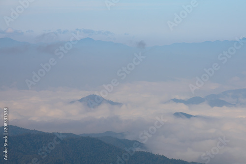 Fog above rainforest at Huai Nam Dang National Park in Chiang Mai  North of Thailand