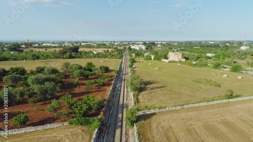 The railway in the field Drone 4k flight photo