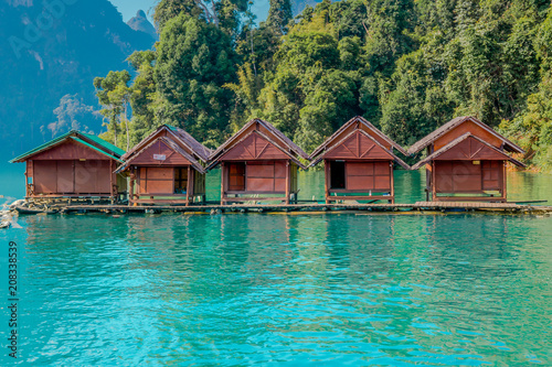 beauty full hotel in paradise with water and sunrise in the morning at khao sok surat thani thai land 