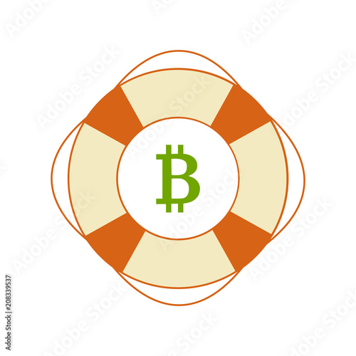 Flat style icon of bitcoin in safety ring. Keeping money safe