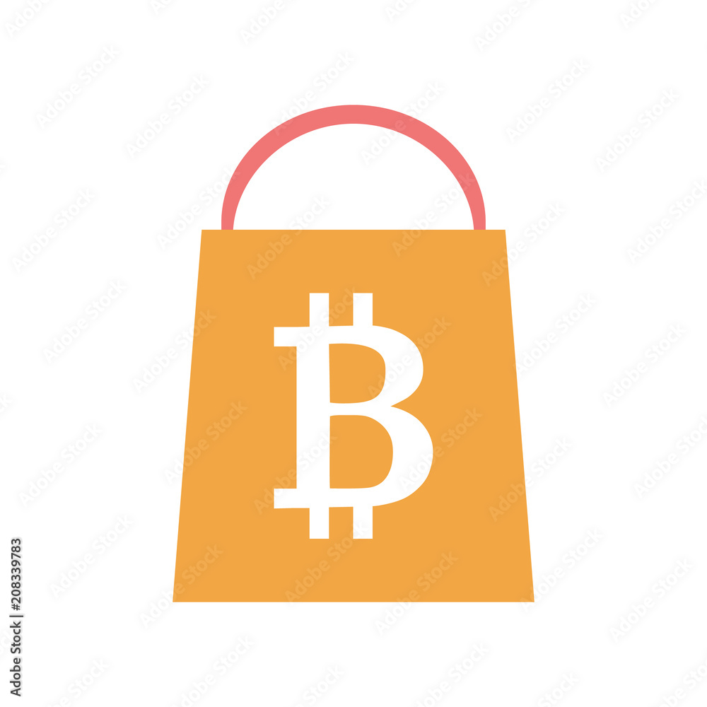 Flat style icon with online bitcoin shopping Flat style icon with online bitcoin shopping