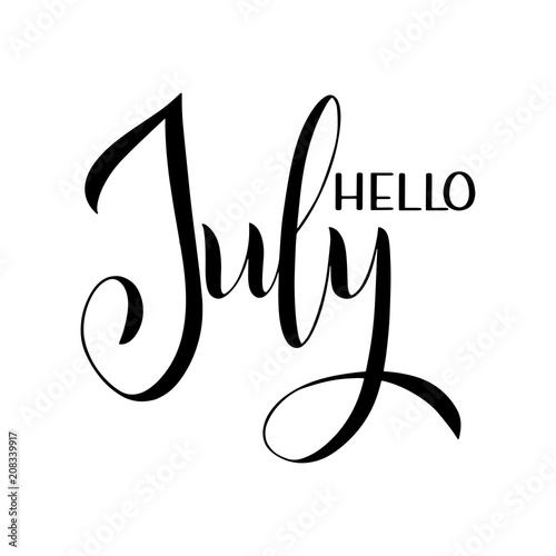 Hello July lettering. Elements for invitations, posters, greeting cards. Seasons Greetings