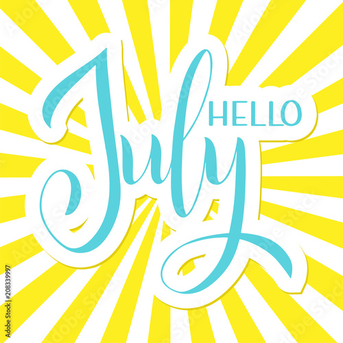 Hello July lettering. Elements for invitations, posters, greeting cards. Seasons Greetings