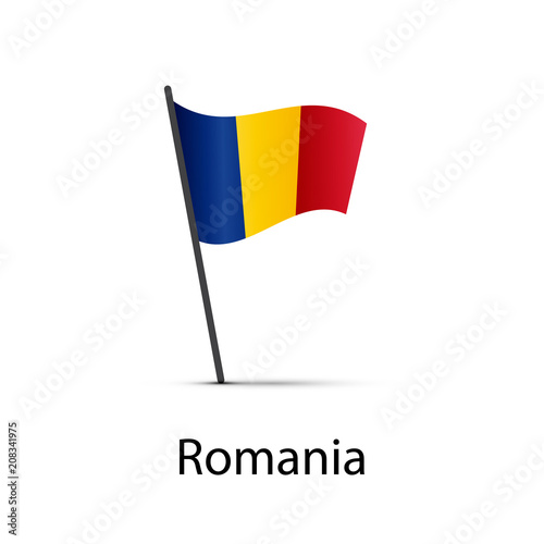 Romania flag on pole, infographic element on white