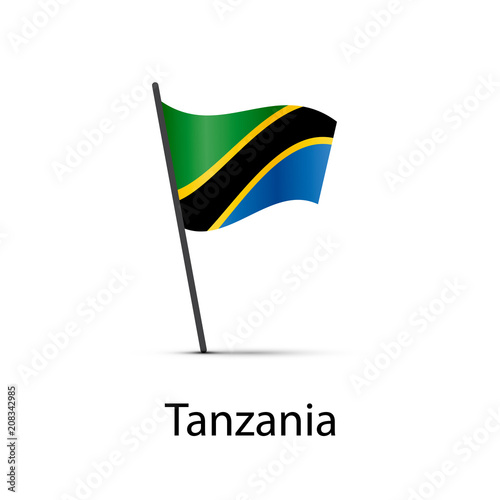 Tanzania flag on pole, infographic element on white