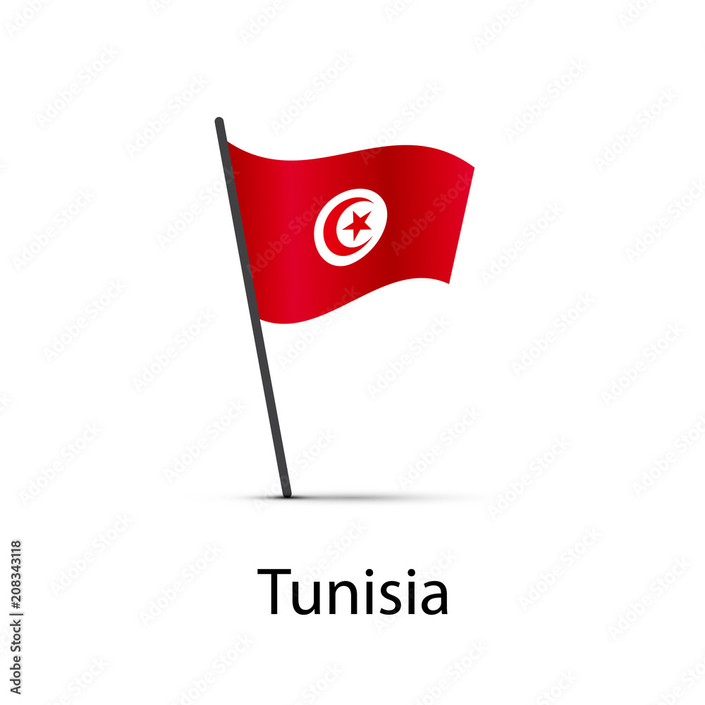 Tunisia flag on pole, infographic element on white Tunisia flag on pole, infographic element on white