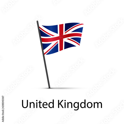 United Kingdom flag on pole, infographic element on white
