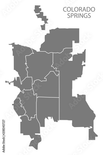 Colorado Springs CO city map with neighborhoods grey illustration silhouette shape