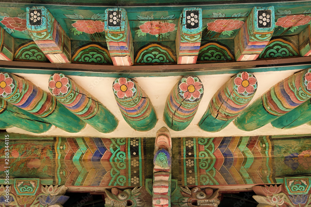 Korea buddhist temple old traditional roof painting pattern Korea buddhist temple old traditional roof painting pattern