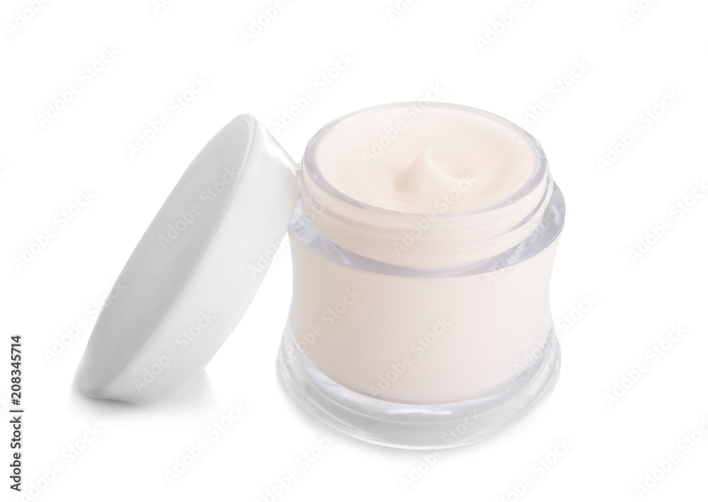 Jar with cosmetic cream on white background Jar with cosmetic cream on white background