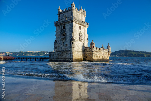 Belem tower and reflection, high tide